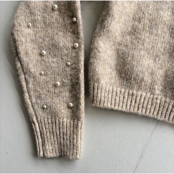Cupcakes Cashmere Sweater XS Beige Cropped Pearl Mock Neck Wool Soft Cozy - Picture 4 of 5